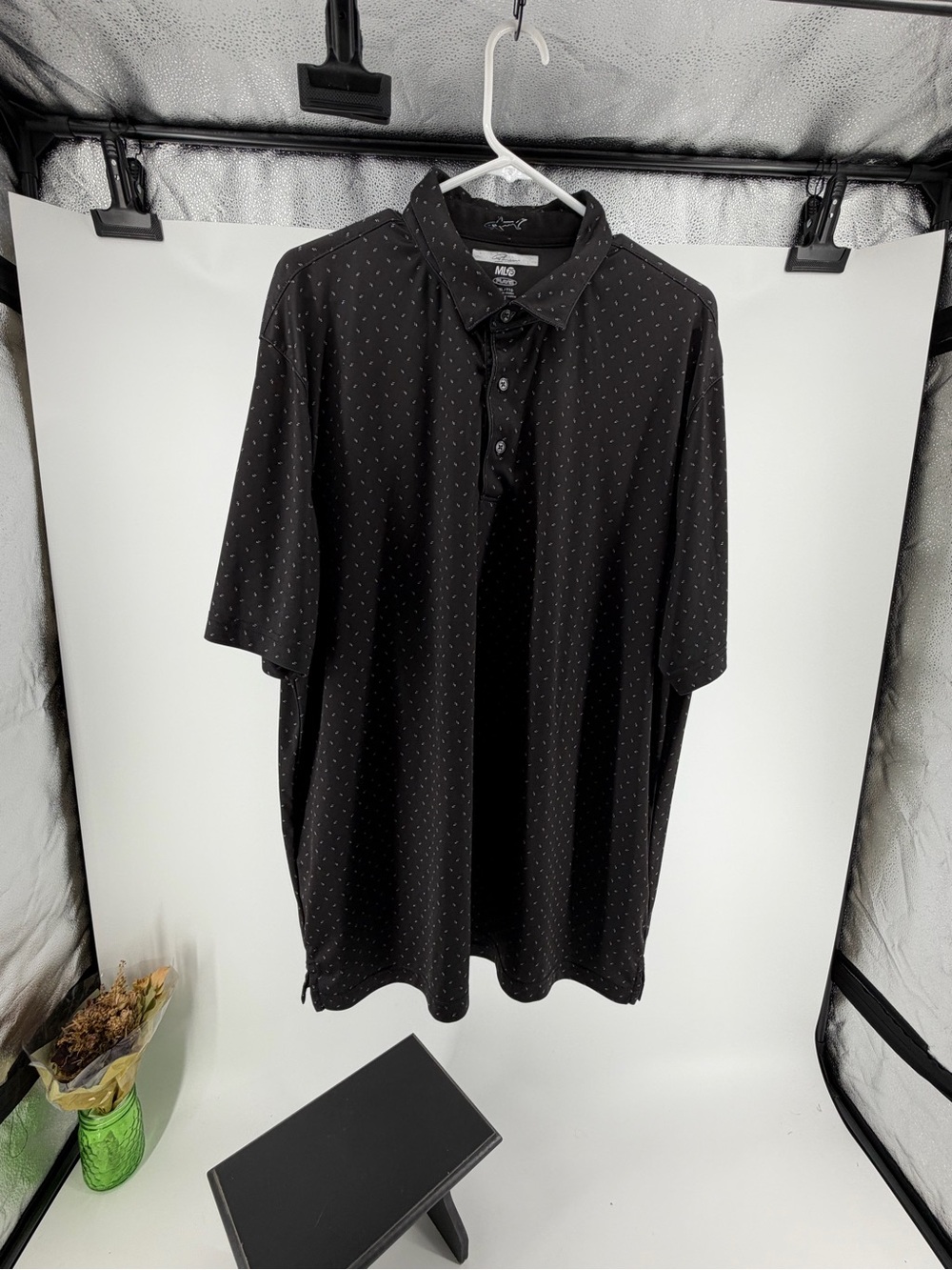 Greg Norman Collection Black Polo with Micro Dot Print